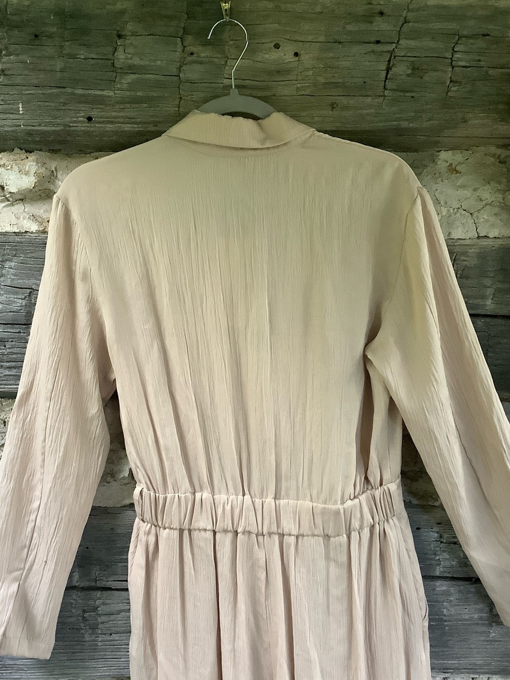 Zara Neutral Beige V-Neck Long Sleeve Jumpsuit - Picture 7 of 8